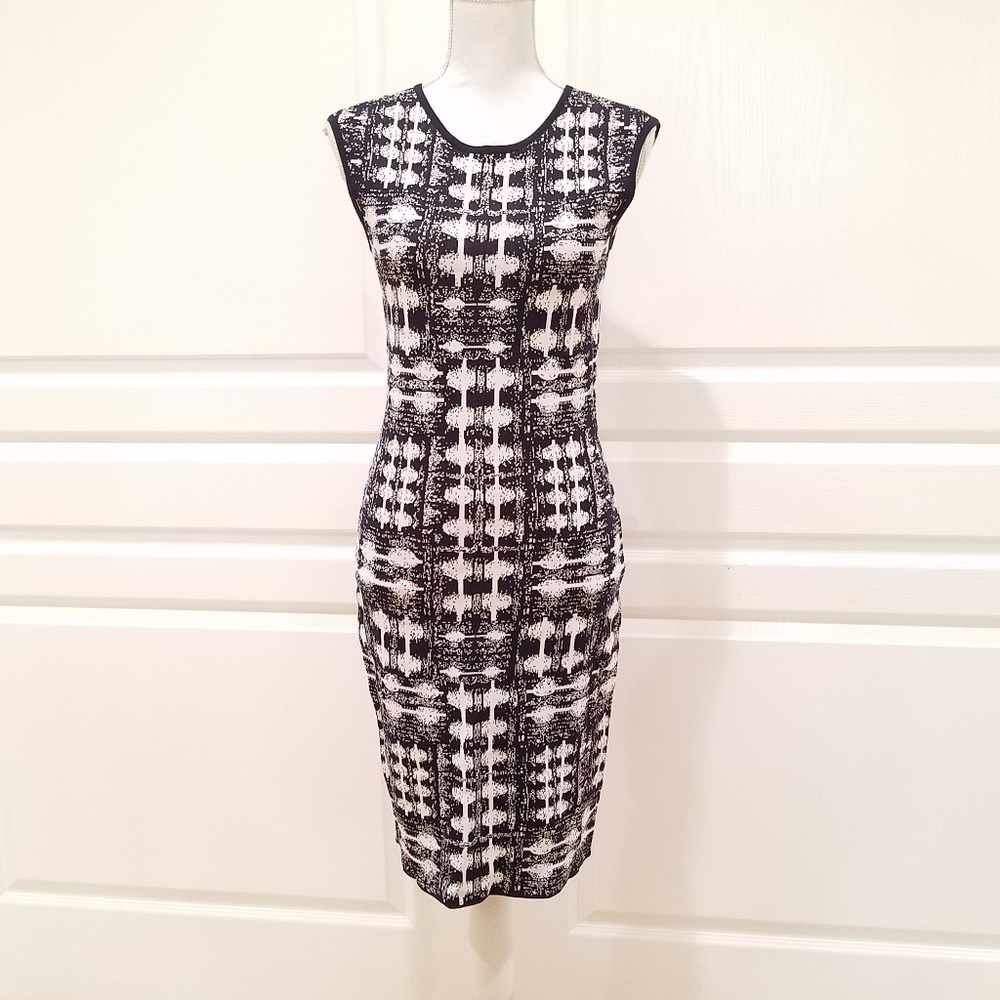 Carmen Marc Valvo Sheath Knit Dress Navy White